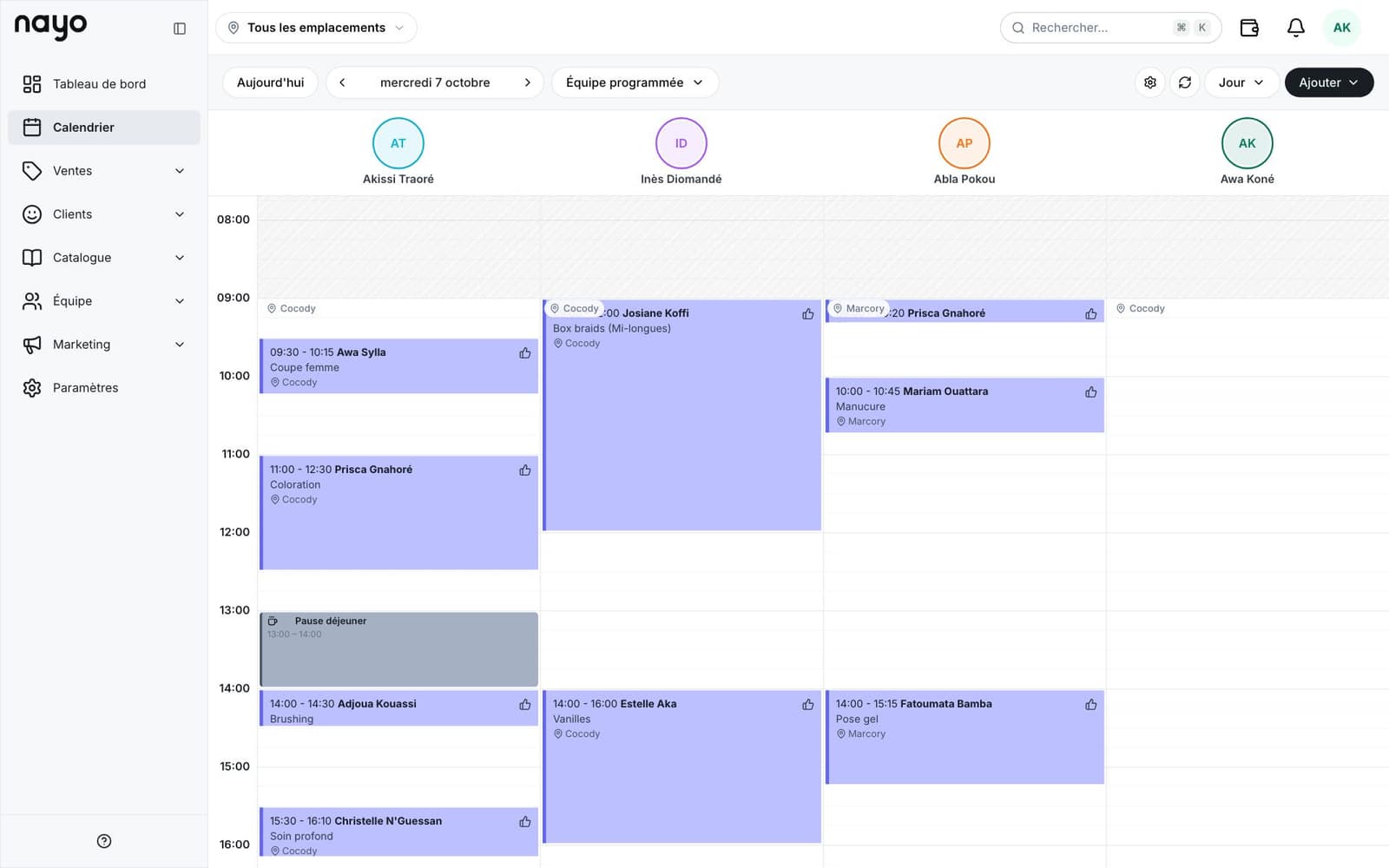 Calendrier en vue jour