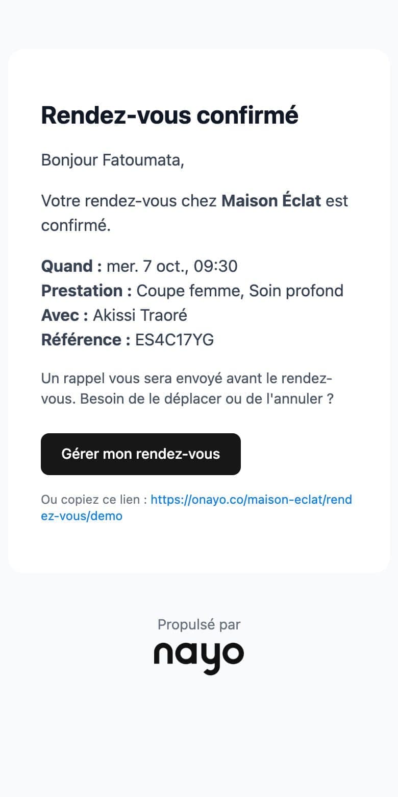 E-mail de confirmation