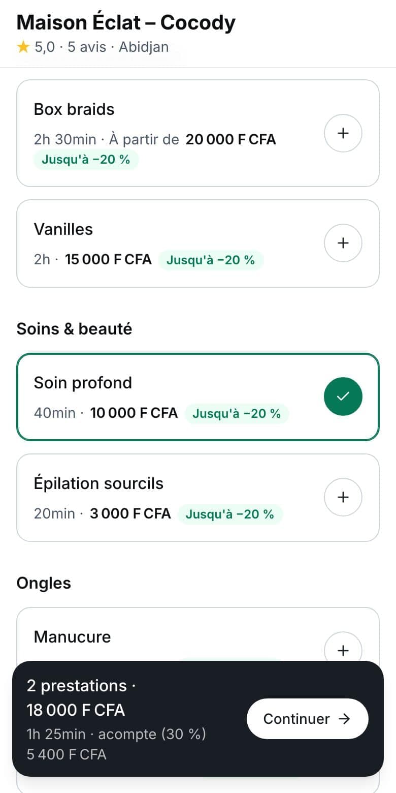 Panier de réservation