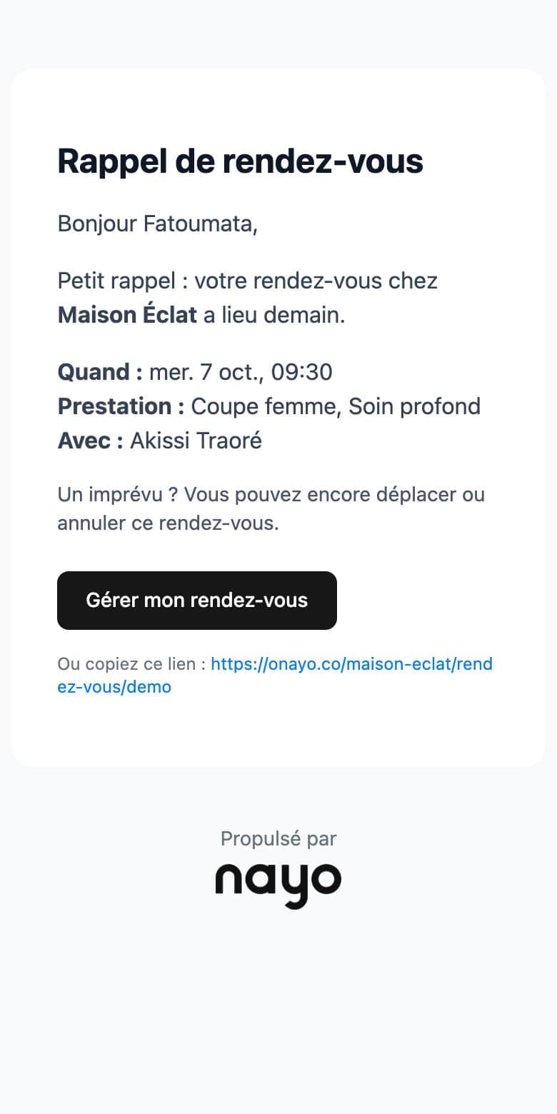 Rappel de rendez-vous