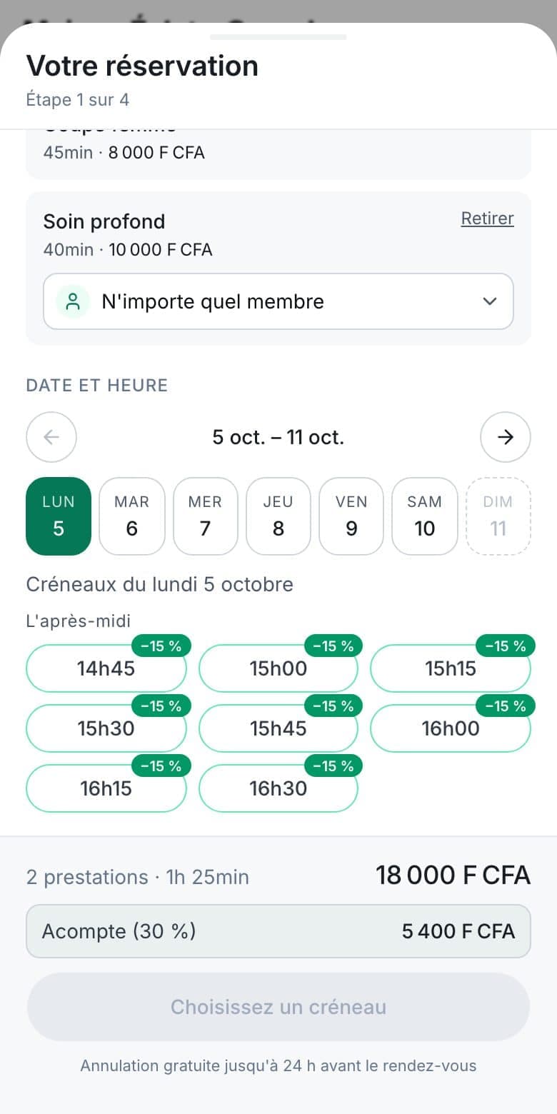 Choix du membre sur la page publique