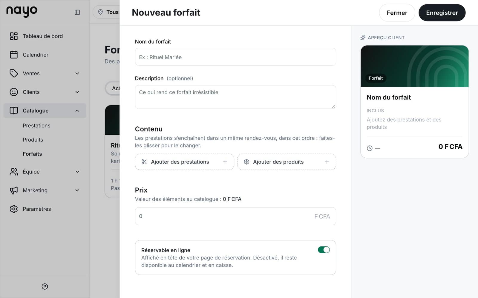 Création d'un forfait