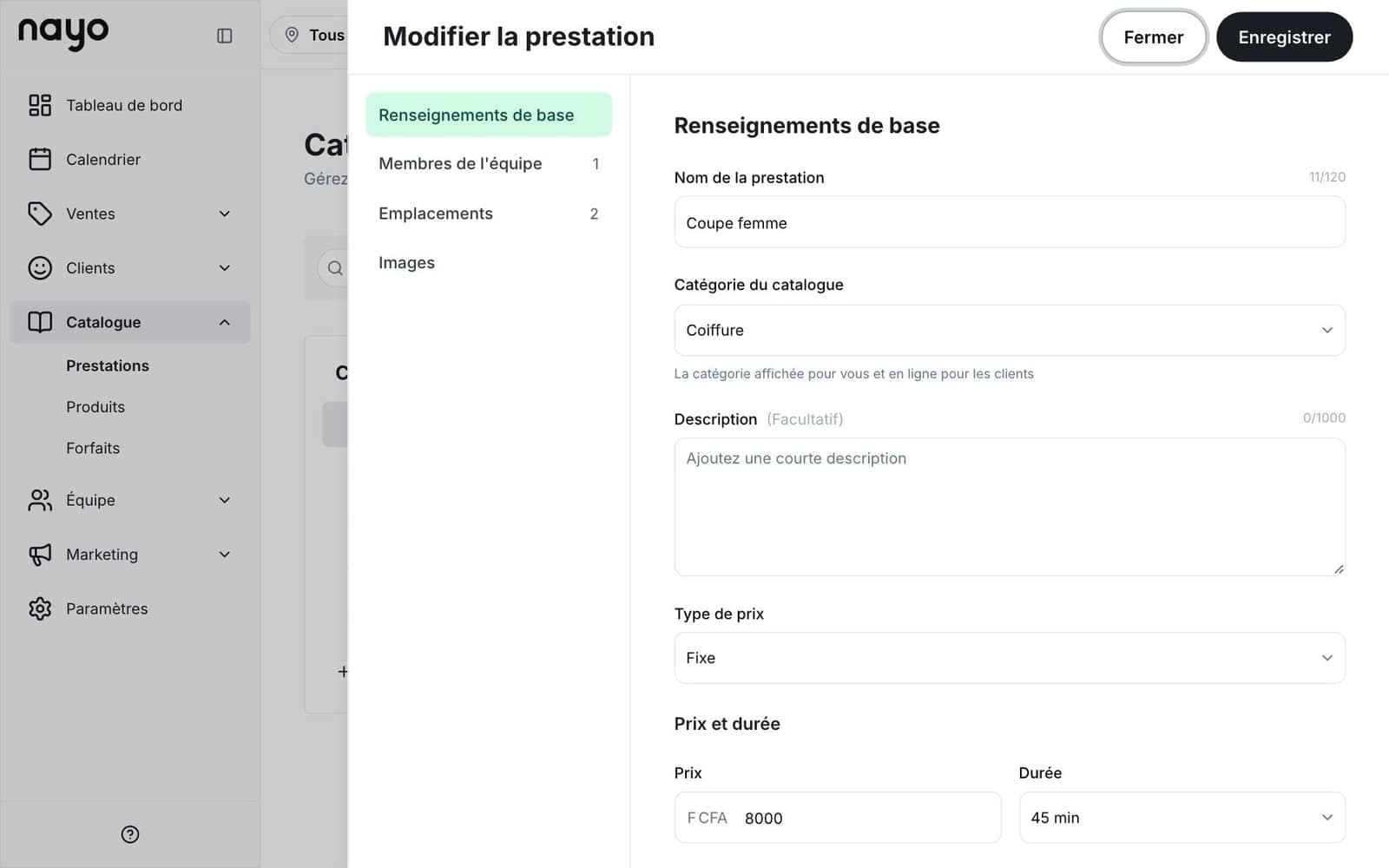 Fiche d'une prestation