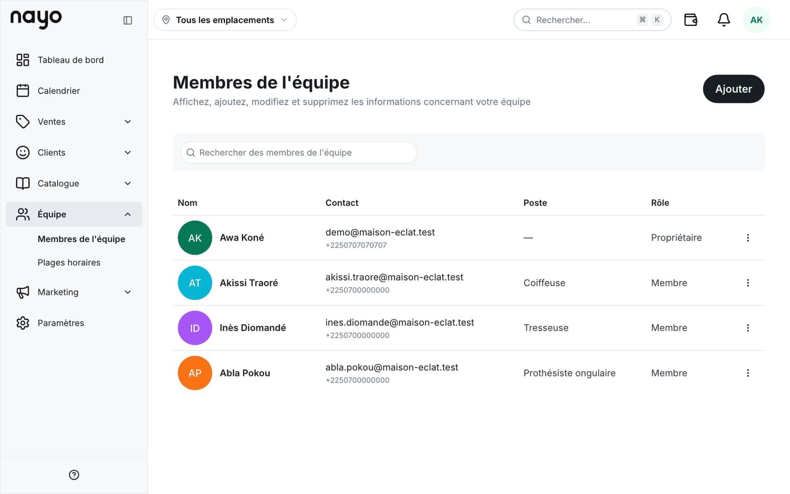 Liste de l'équipe