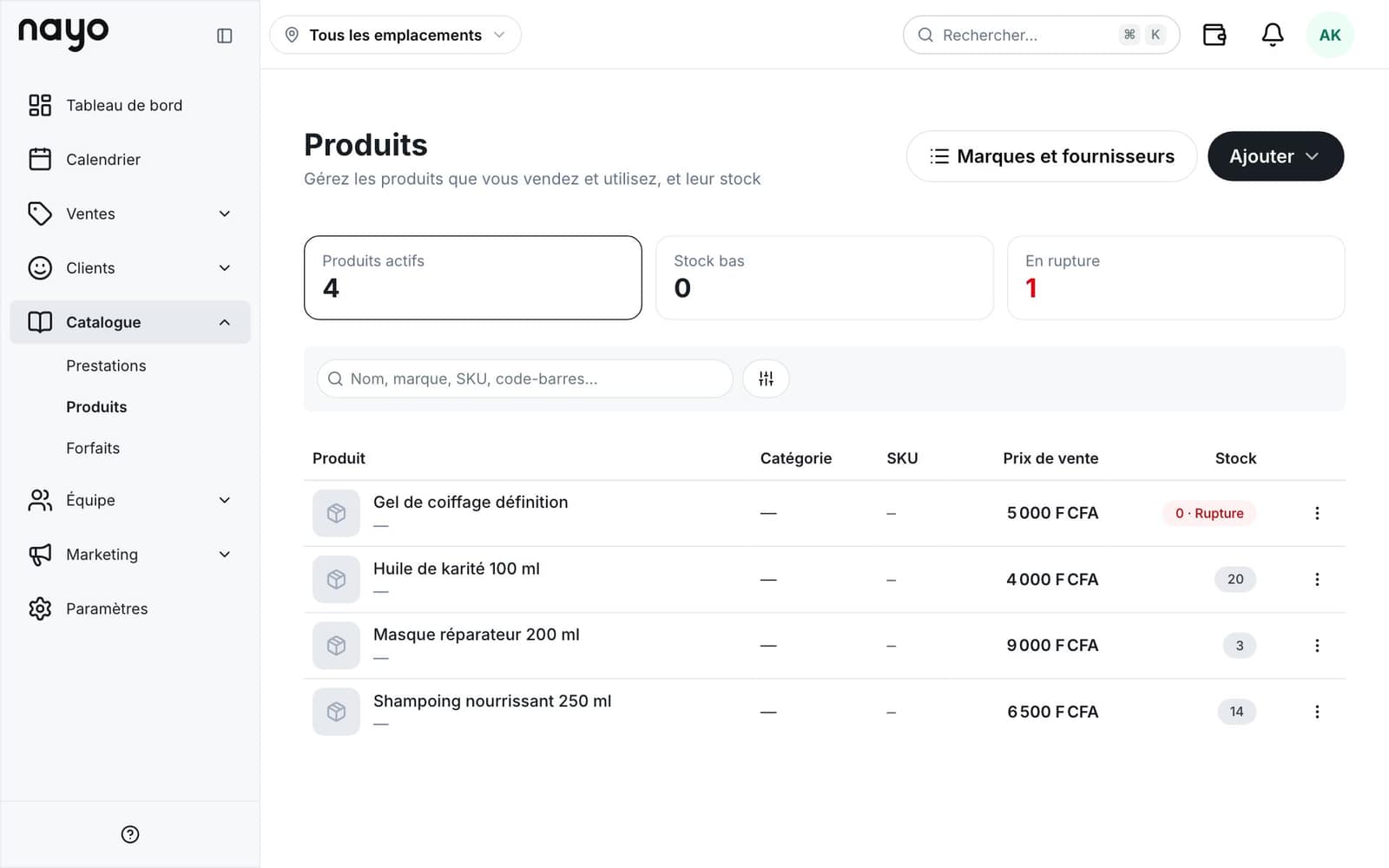 Liste de produits