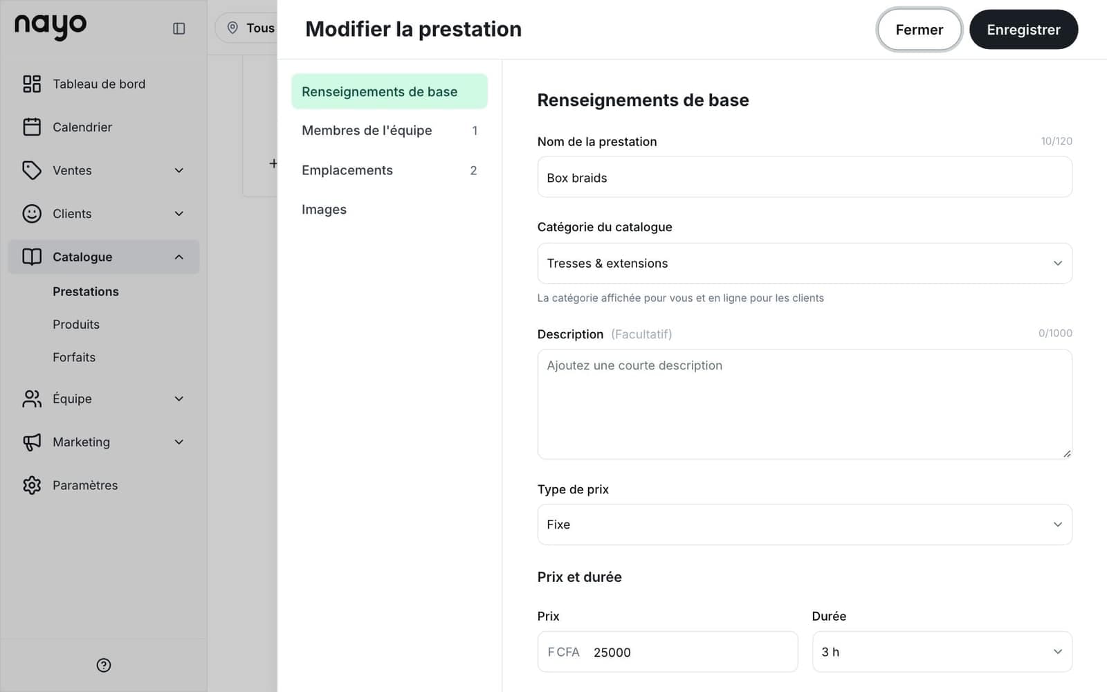 Variantes d'une prestation